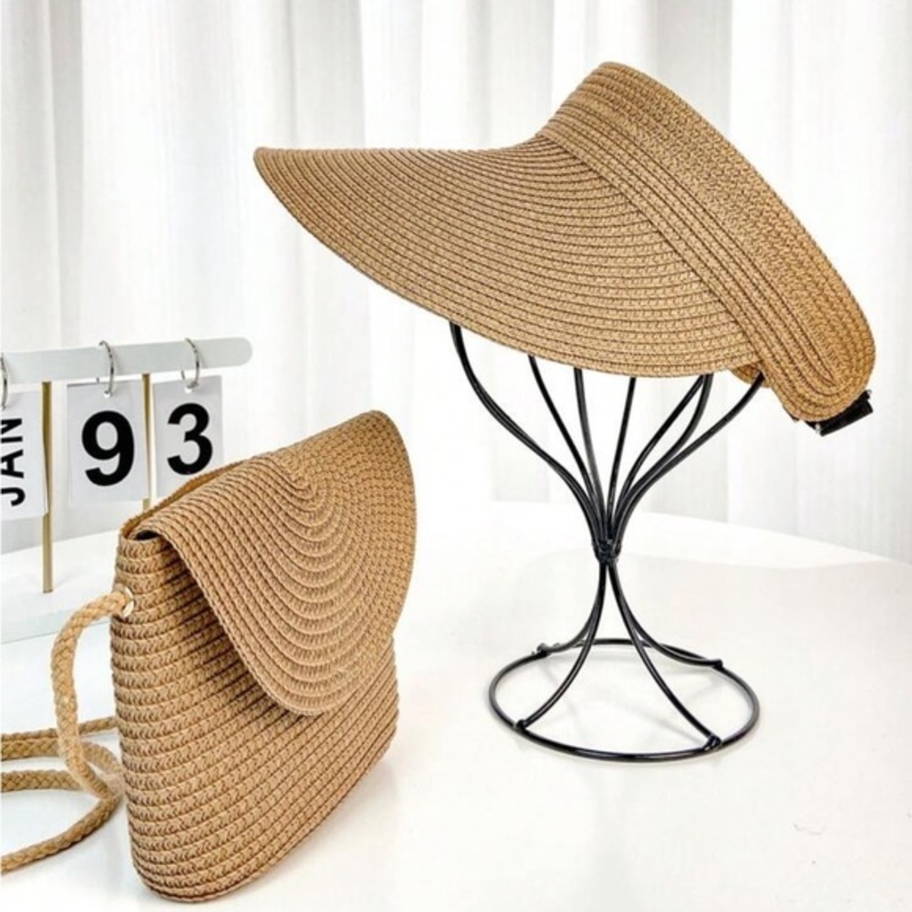 Chic Tan Woven Hat and Bag Duo